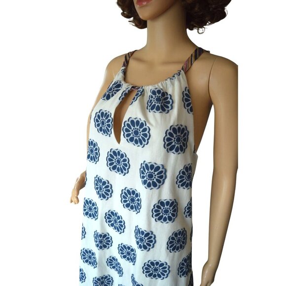Trina Turk Women's White Blue Floral Halter Neck Sleeveless Shift Dress Size 10 - Picture 3 of 10